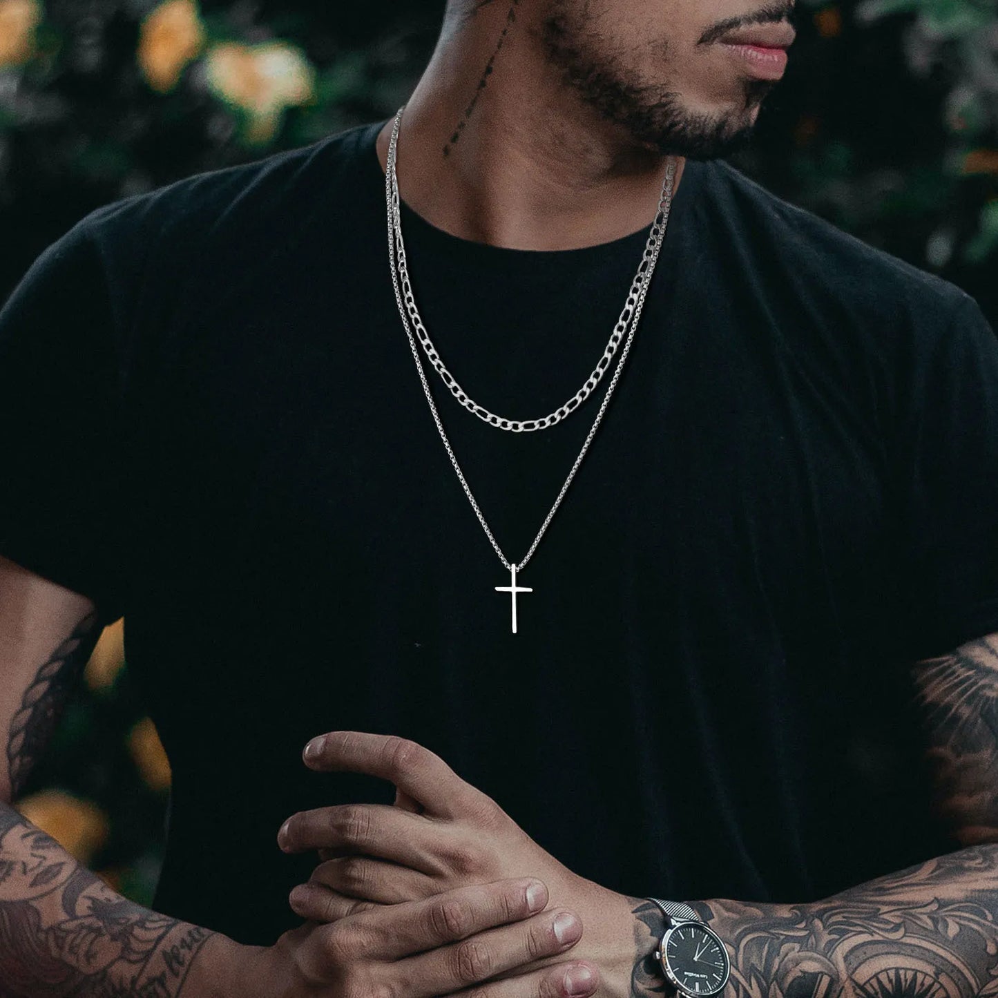 Double-Chains Cross Necklace
