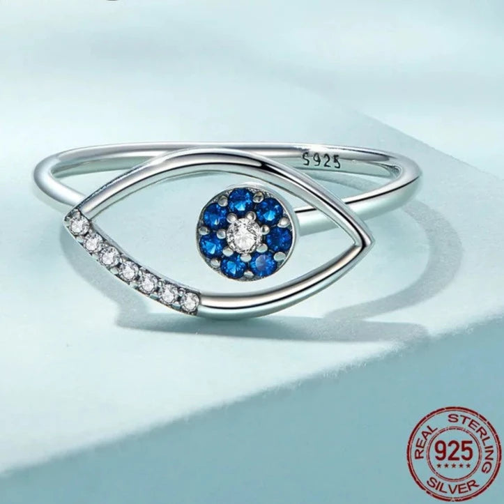 Large Evil Eye Silver Ring